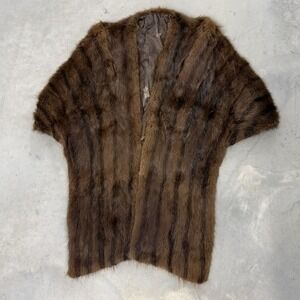 Vintage Brown Real Fur Stole Wrap Capelet Open Front Formal Evening Shawl